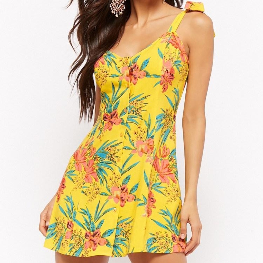Forever 21 Yellow Tropical Dress - Picture 2 of 6